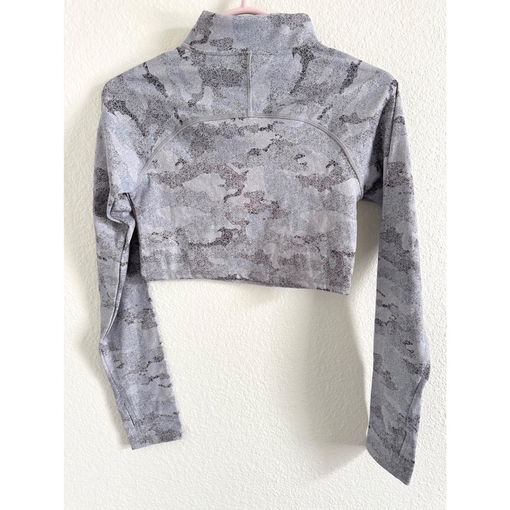 Mono B Womens Small Grey Camo Leopard Quarter Zip Cropped Active Top - Picture 2 of 9
